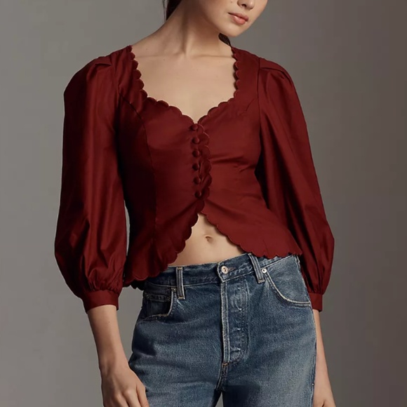 Reformaiton Elianna Top - Chianti Burgundy Red Wine Cotton Blouse French Holiday - Picture 10 of 12